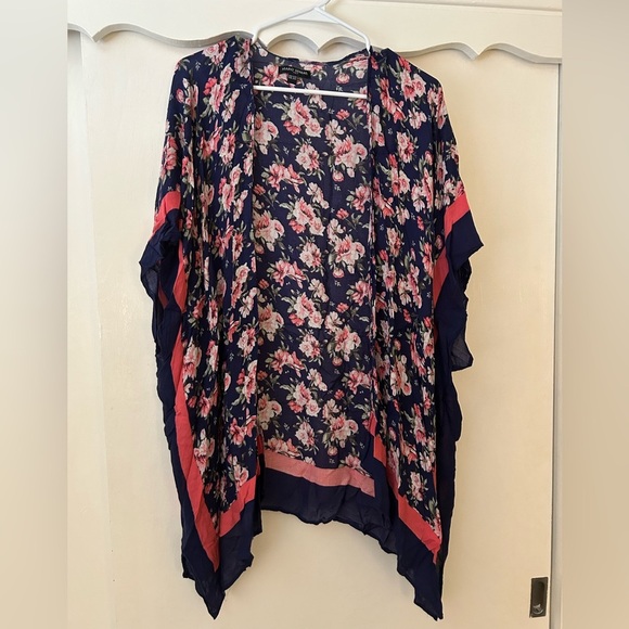 Mario Serrani blue pink Floral Kimono Cardigan OS - Picture 1 of 6